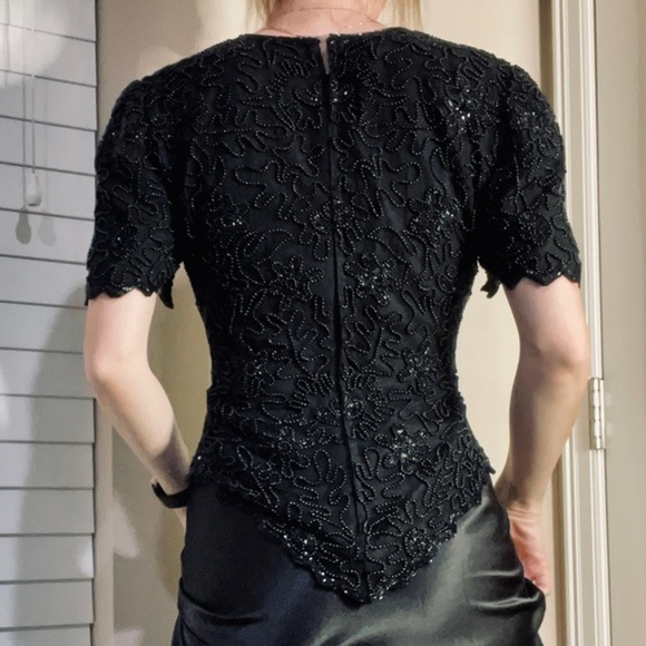 Vintage Black Fully Beaded Silk Basque Waistline Bodice Blouse - Picture 2 of 11